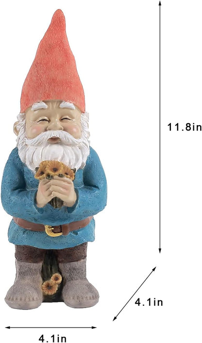 Gnome Figurine, Holding Sunflower friendly Welcome The Master Home for Indoor Outdoor Patio Yard Lawn Decor, Polyresin 11.8" H