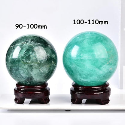 Large Green Fluorite Crystal Ball with Stand Natural Crystals Sphere Gemstone Ball Meditation Witchcraft Home Decor 100-110mm/3.9-4.3"
