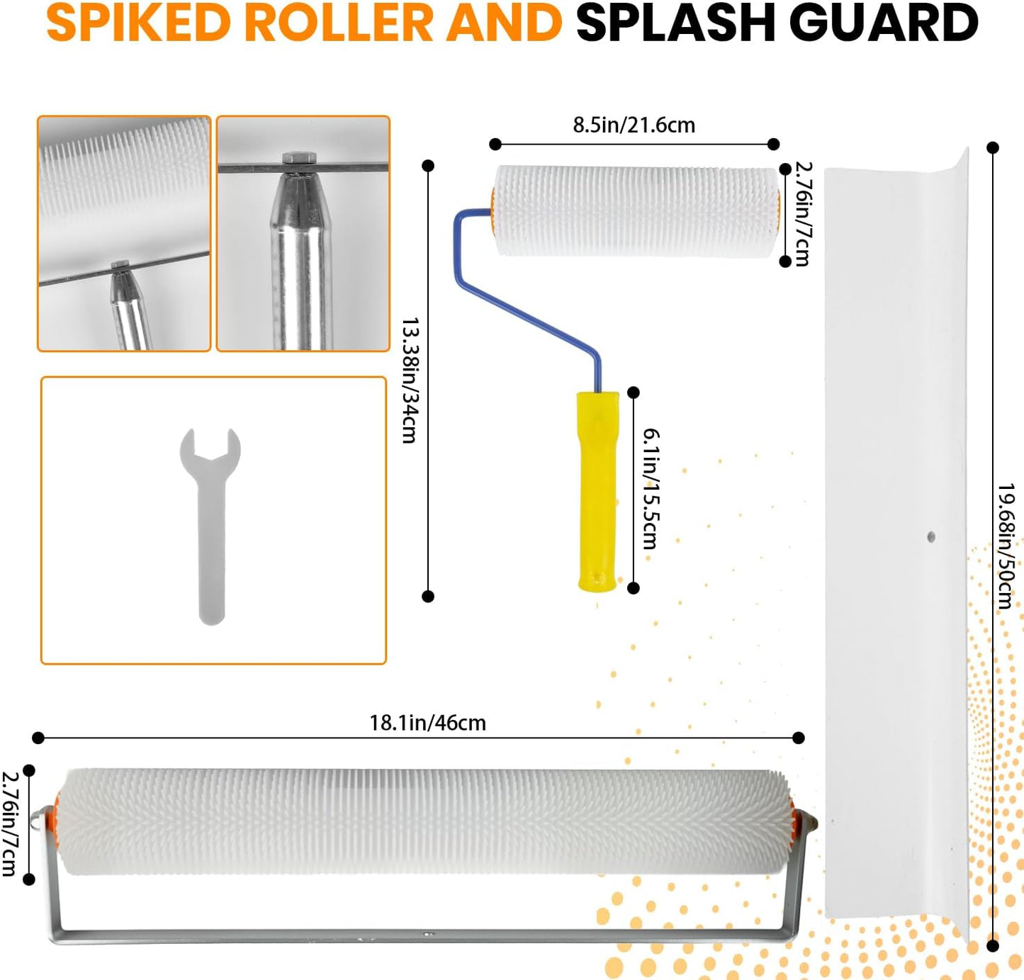 Complete Self Leveling Cement Tool Kit, Professional Epoxy Floor Kit Tools with Spiked Roller with Splash Guard, Spike Shoes, Paint Roller, Trowel, Scraper & Extension Pole