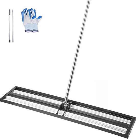 VEVOR Updated Lawn Leveling Rake with Roller, 48'' x 10" Stainless Steel Lawn Leveler with 83.9'' Adjustable Handle, Heavy Duty Yard Leveling Rake, Effort Saving Lawn Leveling Tool for Yard Golf Court