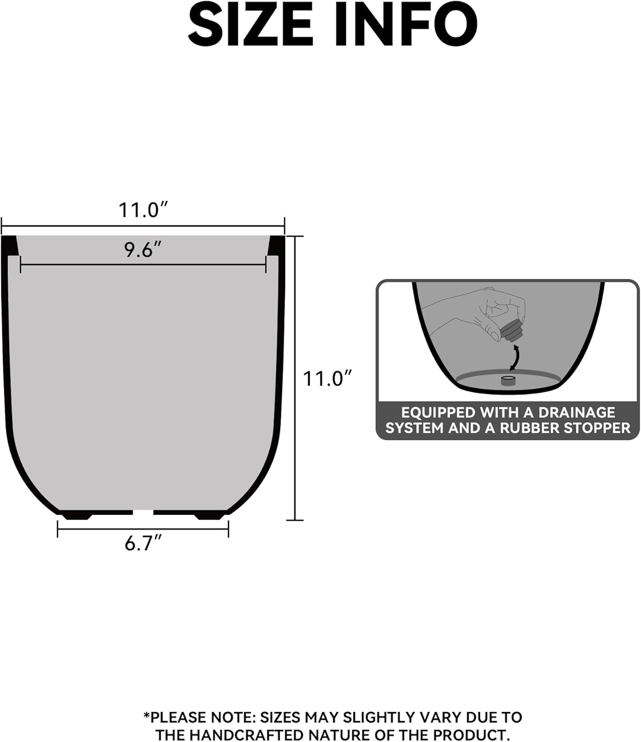 Kante 11.0" Round Concrete Planter, Large Cylinder Plant Pot with Curved Bottom and Drainage Hole, for Indoor and Outdoor Use – Garden or Patio, White Finish with Aqua Blue Interior