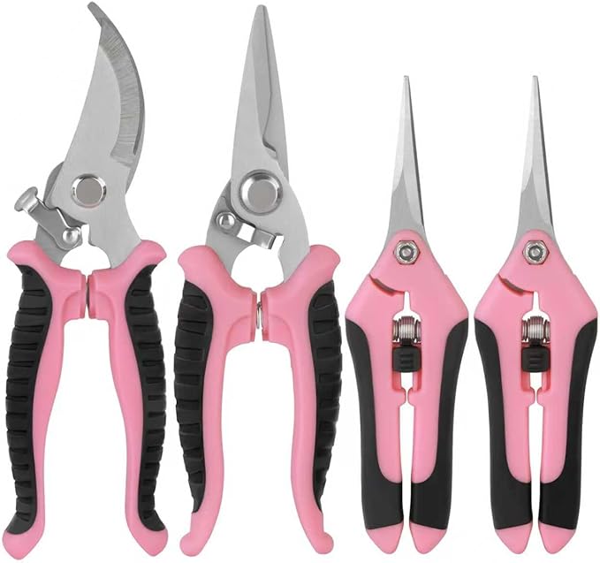Pruning Shears Garden Scissors Tools: 4pcs Stainless Steel Gardening Clippers for Tree Pole, Hedge, Bonsai, Plants, Vegetable, Gardeners Work Accessories for Flower Arrangement, Yard Landscaping