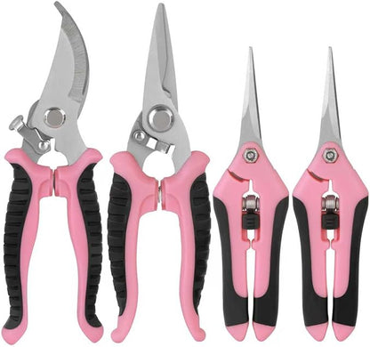 Pruning Shears Garden Scissors Tools: 4pcs Stainless Steel Gardening Clippers for Tree Pole, Hedge, Bonsai, Plants, Vegetable, Gardeners Work Accessories for Flower Arrangement, Yard Landscaping