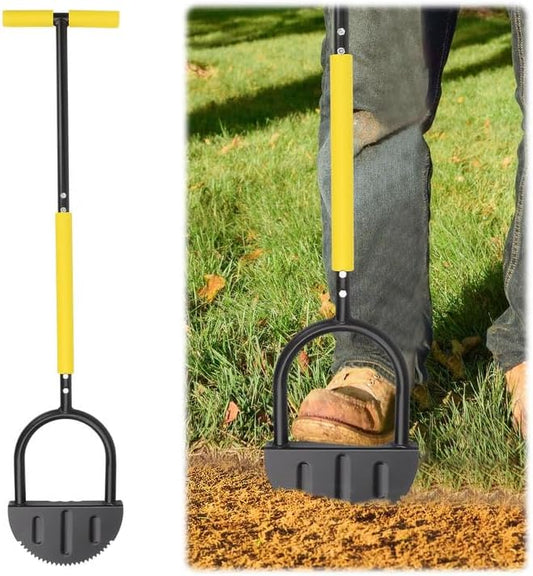 Manual Edger Lawn Tool 37-inch, Half Moon Edger Chopper Lawn Tool with V-Shape Serrated Blade,Solid Steel Lawn Edger Tool with Soft T-Grip and Wide Footplate for Sidewalk,Grass,Yard,Landscape