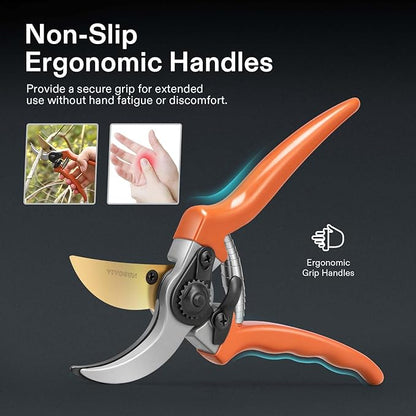 VIVOSUN 8" Bypass Pruning Shears for Gardening, Heavy-Duty Garden Scissors, Ultra Sharp Pruners with 3/4 in. Cut Capacity, Garden Clippers for Pruning