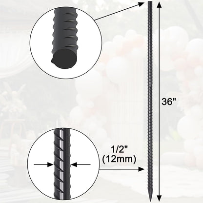 Metal Rebar Stakes 36 Inch 8 Pack Ground Stakes Heavy Duty 1/2 Inch Diameter with Chisel Point End Landscape Timber Spikes for Cement, Concrete Form, Plant Support, Black