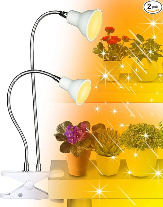 DOMMIA Grow Lights for Indoor Plants, 2-Pack Full Spectrum Clip on Grow Lights for Indoor Plants, Adjustable Gooseneck, Warm White, Basic, Manual ON/Off