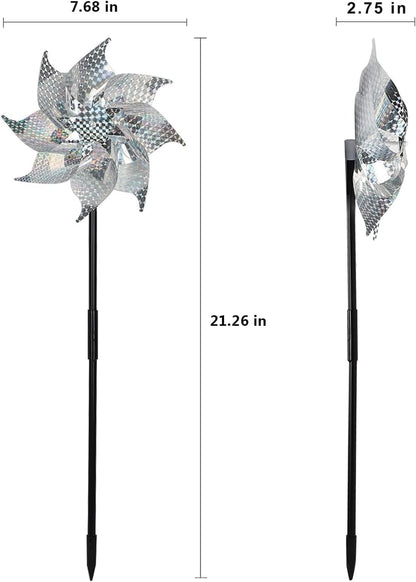 15 Pack Reflective Pinwheels with Stakes, 18.5" Plastic Bird Blinder Sparkly Pin Wheel Scare Birds and Animals Away Spinner Pinwheels for Lawn Yard Garden Farm