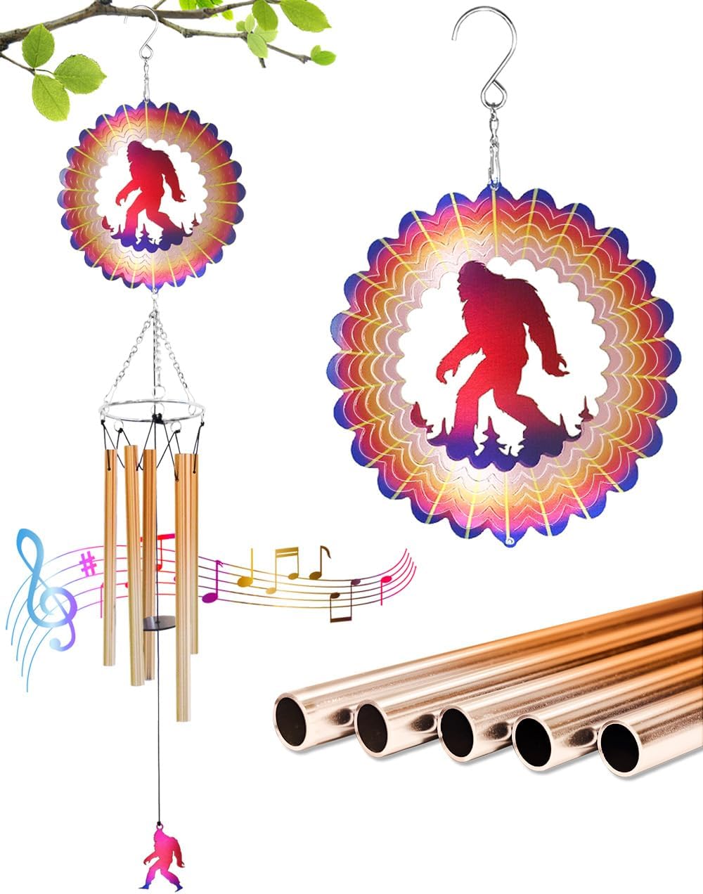 Wind Chimes for Outside with Bigfoot Wind Spinner, Unique Big Foot Wind Chime Gifts for Men Dad Grandpa Brothers Friend Fathers Day Birthday, Sasquatch Windchimes Outdoor Garden Yard Decor