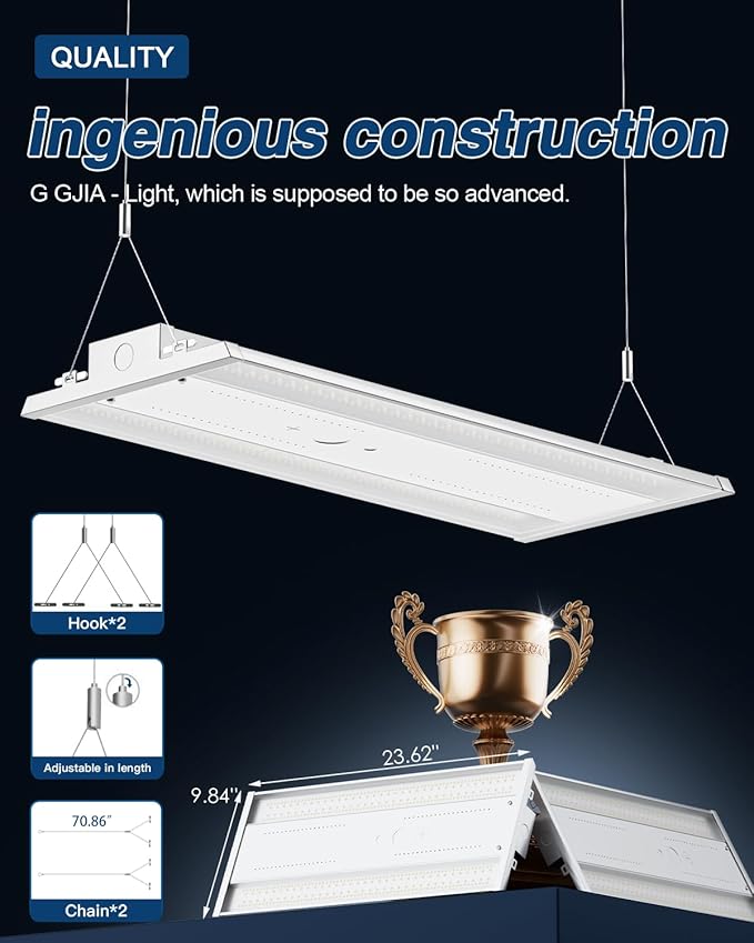 LED Linear High Bay Light 4-Pack, 210W 31500LM 0-10V Dimmable 5000K Daylight, Adjustable High Bay LED Shop Lights Lighting Fixtures for Garage Warehouse Workshop, UL
