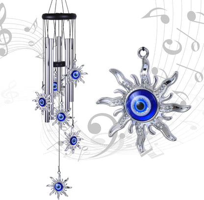 Blue Evil Eye Sun Wind Chimes Outdoor Decor, Mobile Sun Evil Eye Windcatcher, Evil Eye Sun Wind Bells, Sun Blue Evil Eye Amulet Wind Chimes for Home, Gift for Mom, Balcony, Patio, Garden Decoration