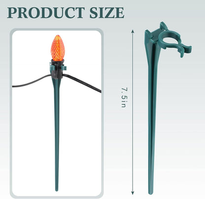 Jetec 60 Pieces Christmas Light Stakes Universal Yard Lawn Holiday 7.5 Inches Light Ground Stakes for C7 C9 String Lights Christmas Outdoor Lights Holders on Yards, Driveways (Green)