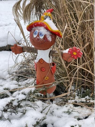 Ceramic Garden Decor - Scarecrow Lawn stake - Outdoor statue - Perfect, unique gifts for gardeners woman, men, yard gifts - Handmade, Frostproof