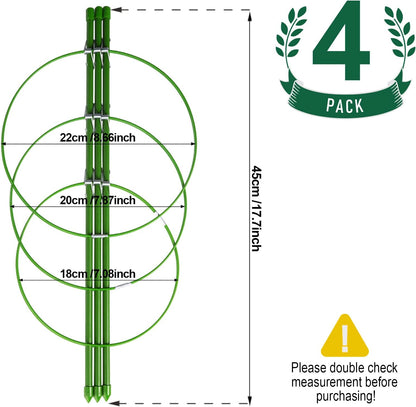 LEOBRO 4 PCS Plant Support Cages, Tomato Cages, Metal Garden Plant Support Ring, Plant Trellis, Plant Stakes for Tomato, Climbing Plant, Flower, Seedlings, 17.7" High, 7.1"/7.87"/8.66" Inner Diameter