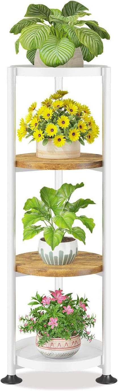 LASZOLA 4 Tier White Plant Stand Indoor for Large Tall Heavy Duty Flower Planter, Metal Vertical Multi Level Rack for Narrow Floor Corner, Sturdy Round Holder Organizer, Modern, Mid Century, Farmhouse