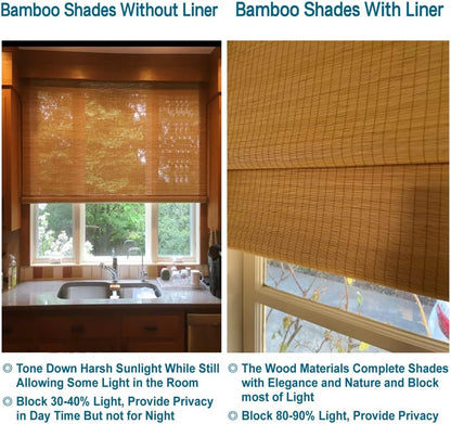 LETAU Cordless Wood Window Roller Shades, Bamboo Light Filtering Window Blinds for Indoor Home, Office, Kitchen, Pattern 2