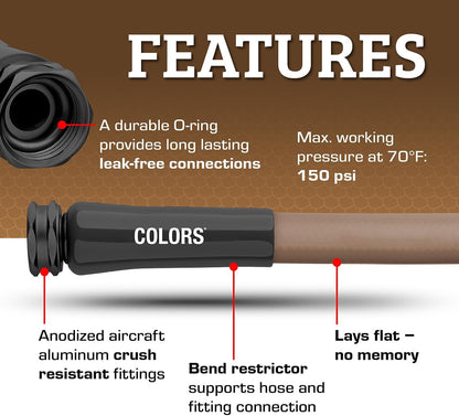 Flexzilla Colors Garden Hose 5/8 in. x 25 ft., Lightweight All-Weather Water Hose, Durable and Flexible, Leak-Free Connections, Brown Mulch