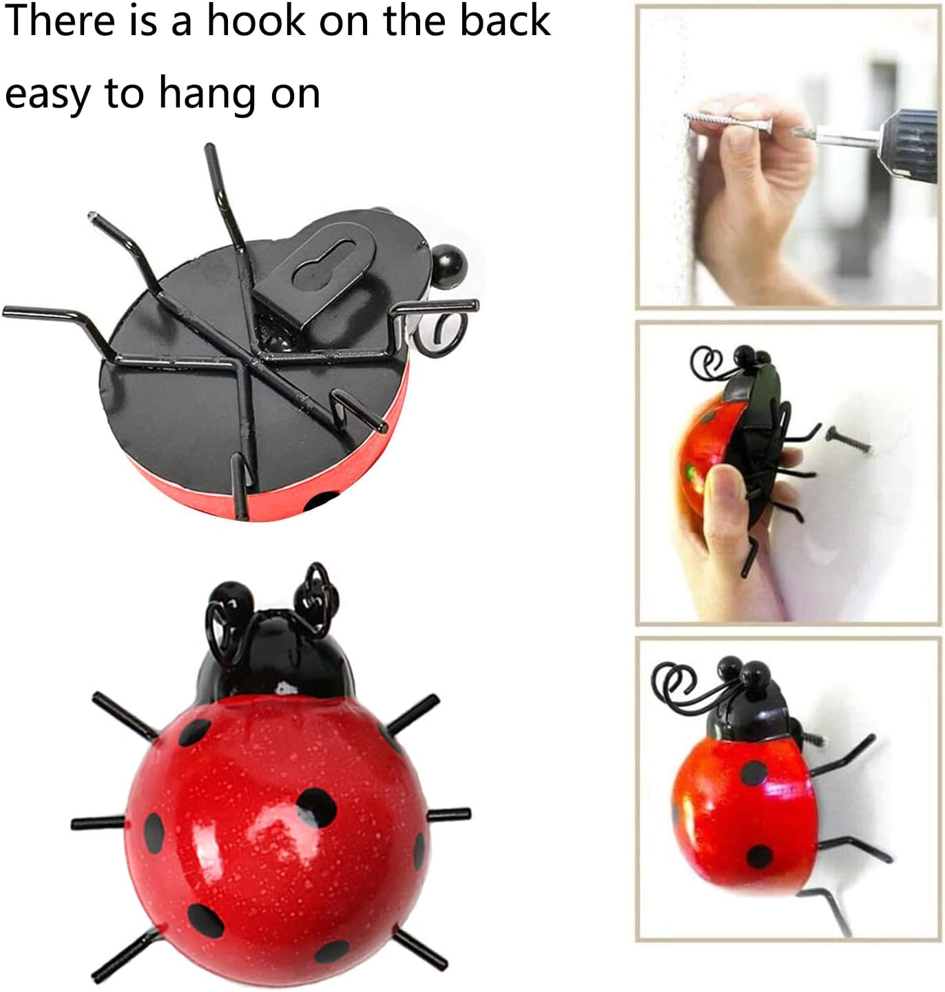 Metal Garden Decor for Outside Cute Ladybugs Yard Art Lawn Ornaments Wall Sculptures & Statues Outdoor Fence Decorations for Patio - Set of 4