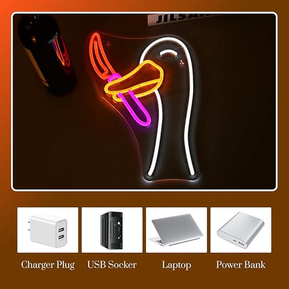 Silly Goose Neon Sign Dimmable Goose Knife Neon Signs for Wall Decor LED USB Powered Anime Neon Light Sign for Bedroom Room Club Restaurant Party Decoration Birthday Gifts
