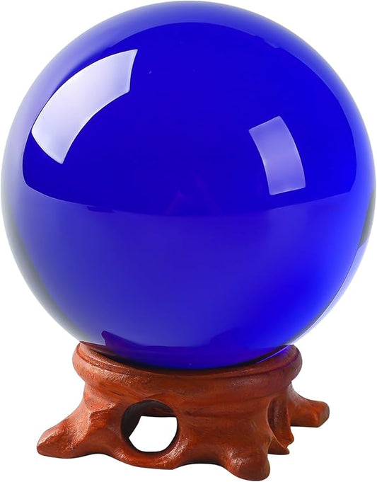 Modaier Dark Blue Crystal Ball 100mm/3.9 inch with Rose Wooden Stand and Gift Box for lensball Photography,Fortune Teller,Feng Shui, Witchcraft Decor,Scrying,Magic,Quartz Glass Orb Prop Large Sphere
