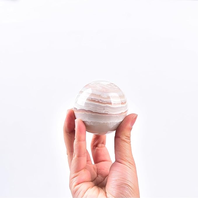 JIC Gem Pink Agate Crystal Ball with Wooden Stand Pink Healing Crystal Sphere Ball for Feng Shui Decor Spiritual Gifts 60-70mm