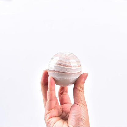 JIC Gem Pink Agate Crystal Ball with Wooden Stand Pink Healing Crystal Sphere Ball for Feng Shui Decor Spiritual Gifts 60-70mm