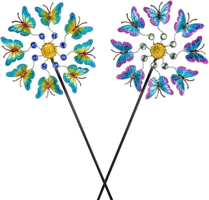 Viveta 2Pack Garden Wind Spinners,Outdoor Metal Butterfly Wind Sculpture, Windmill Wind Spinner for Outdoor Yard Patio Lawn & Garden,12.5''Dia