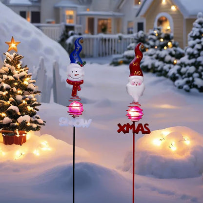Solar Christmas Decorations Outdoor,2 Pack Snowman＆Santa Claus Xmas Pathways Lights,Christmas Solar Garden Stake Lights for Outside Lawn Patio Landscape