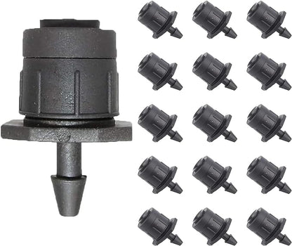 Juzizj 100 Pack Adjustable Irrigation Drippers 1/4 Inch Emitter Dripper 360 Degree Full Circle Pattern Water Flow Drip Emitter Micro Drip Irrigation Sprinklers for Home Garden Lawn(Black)