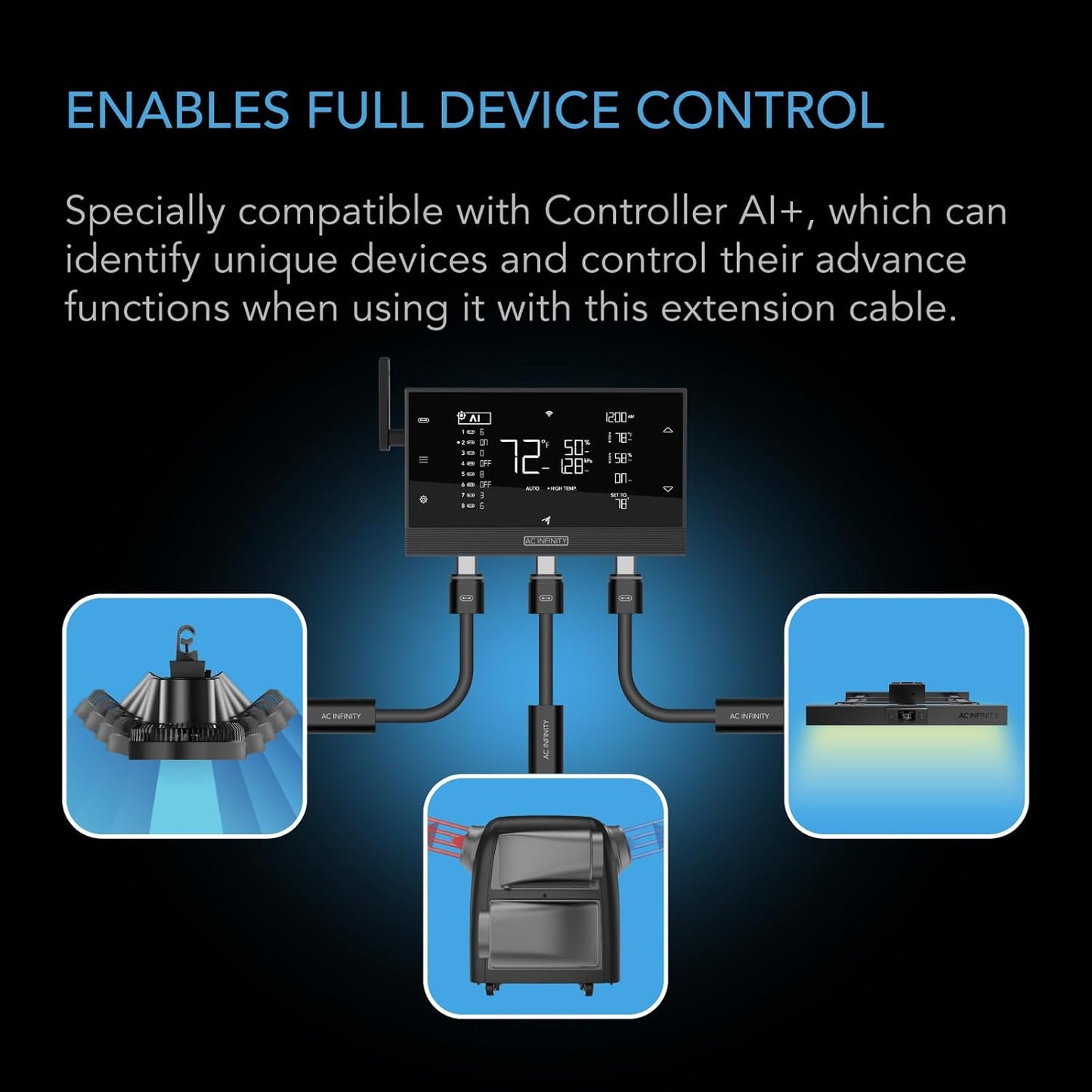 AC Infinity UIS Extension Cable Female to Male for Controller AI+, 10 Foot Cord with Water-Resistant Gasket, Enables Advance Functions Control, for CLOUDRAY, CLOUDLINE, IONFRAME, CLOUDFORGE, and More