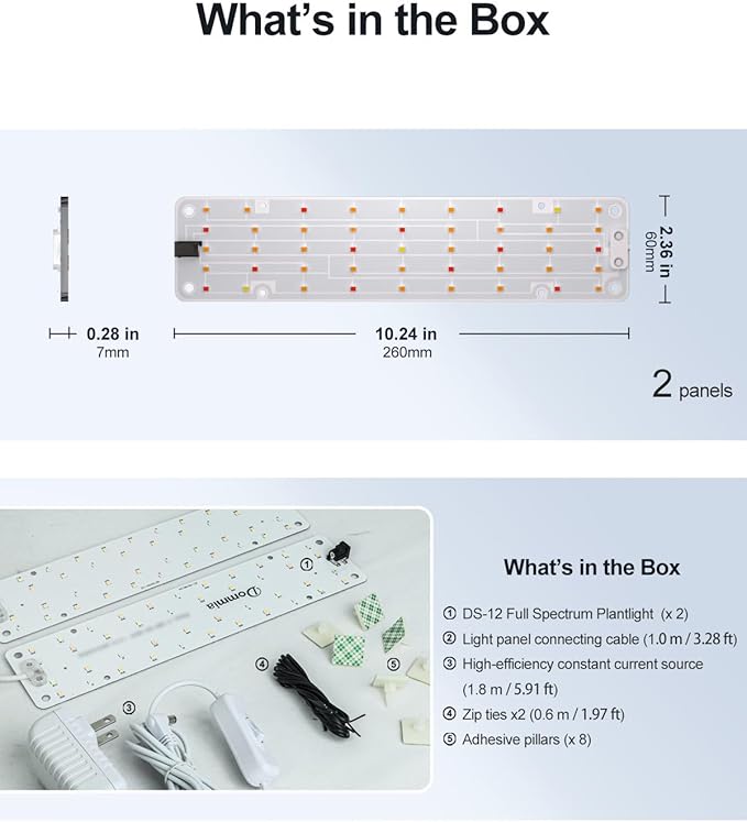 DOMMIA Plant Lights, Full Spectrum 12W(120W Equiv) Ultra-Thin Panel, 84 LEDs Sunlike Plant Lamp with On/Off Switch for Seed Starting, Hydroponics, Succulents & More, Easy to Assemble