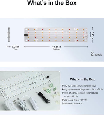 DOMMIA Plant Lights, Full Spectrum 12W(120W Equiv) Ultra-Thin Panel, 84 LEDs Sunlike Plant Lamp with On/Off Switch for Seed Starting, Hydroponics, Succulents & More, Easy to Assemble