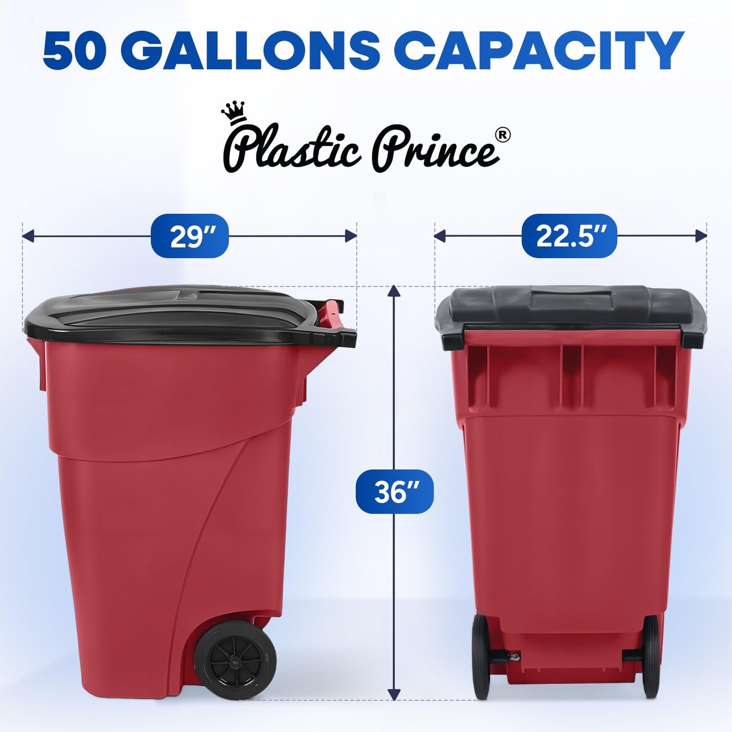 50 Gallon Trash Can, Red Outdoor Garbage Can, Wheeled Outside Trash Bin, Outdoor with Lid and Wheels, Large Rolling Trash Can, Garbage Can with Wheels for Home, Office, Garage