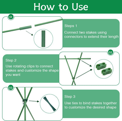 Garden Stakes 17Inch 20Pack, DIY Tall Plant Support Stakes of 4Ft,5Ft,6Ft,7Ft, HAINANSTRY Fiberglass Plant Stake for Indoor & Outdoor Plants, Tomato Vegetable Stakes for Garden