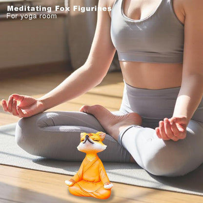 Meditating Buddha Fox Statue Resin Zen Animal Sculpture Yoga Figurine Indoor Outdoor Fengshui Decor for Patio Garden Yard Lawn Tabletop Planter Ponds Pot Bookshelf Ornaments Gifts Orange