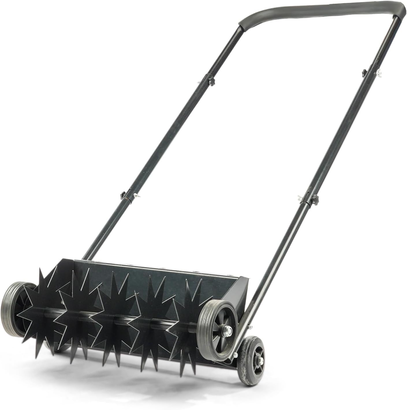 VINGLI Lawn Aerator, 19-Inch Heavy Duty Push Spike Aerator with 4 Wheels, Easy-to-Assemble, 45'' Push Rolling Aerator for Lawm, Yard and Garden(Black)