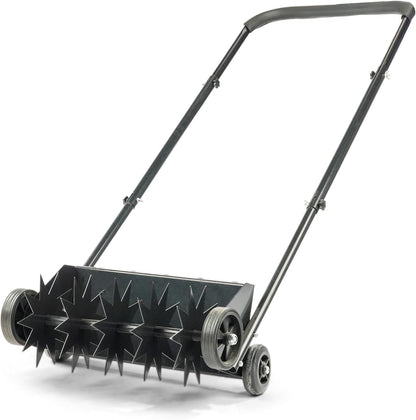 VINGLI Lawn Aerator, 19-Inch Heavy Duty Push Spike Aerator with 4 Wheels, Easy-to-Assemble, 45'' Push Rolling Aerator for Lawm, Yard and Garden(Black)