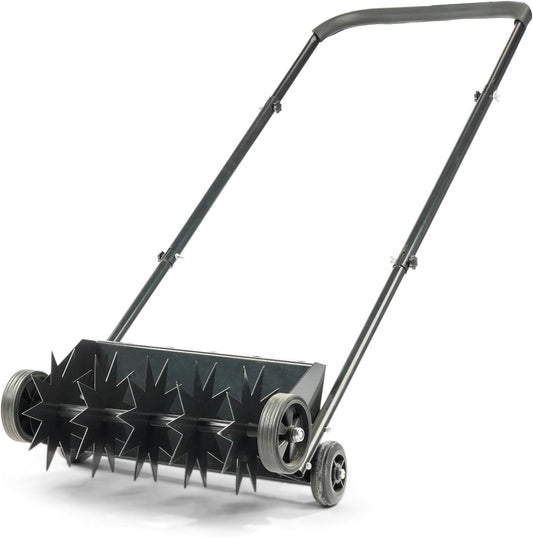 VINGLI Lawn Aerator, 19-Inch Heavy Duty Push Spike Aerator with 4 Wheels, Easy-to-Assemble, 45'' Push Rolling Aerator for Lawm, Yard and Garden(Black)