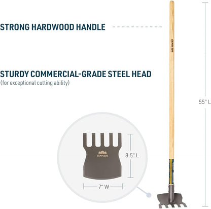 Gemplers Steel Rake Hoe with Wood Handle, 5 Wide Tines, Multi-Purpose Tool for Gardening, Planting, and Fire Prevention, Commercial Grade