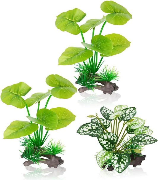 3-Pack Artificial Aquarium Plants Set - 2×6 inch & 1×5 inch Realistic Plastic Fish Tank Decor with