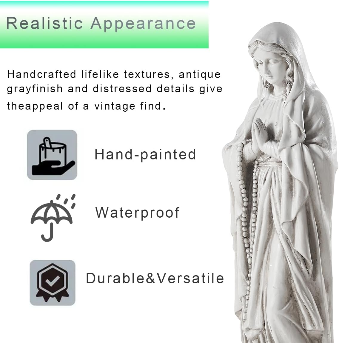 Virgin Mary Statue Outdoor, Religious Garden Statue, Blessed Mother Outdoor Statue, Large Outdoor Garden Statues Home Yard Patio Lawn Hallway