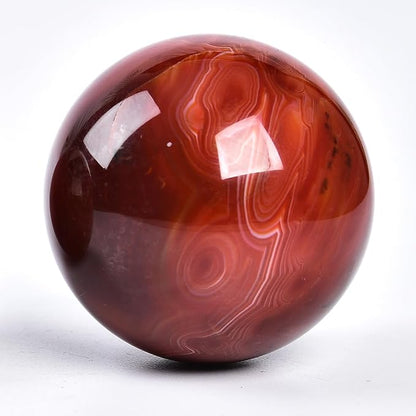 JIC Gem 2.7-3.1 inch(70-80mm) Large Red Agate Crystal Ball Round Healing Crystals Decorative Sphere with Wooden Stand Meditation Witchcraft Home Decor