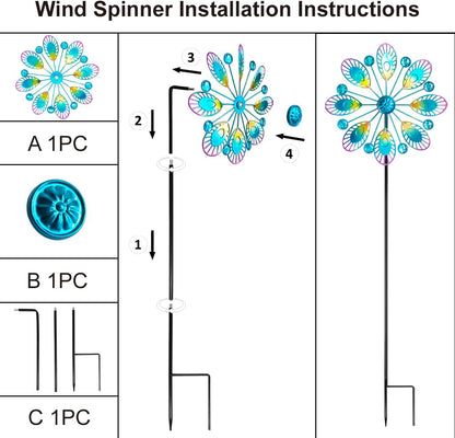 Metal Peacock Wind Spinner for Outdoor Garden Decor - 36 Inch Height Feather Wind Catcher with Stake, Lawn & Patio Art, Weather-Resistant Yar