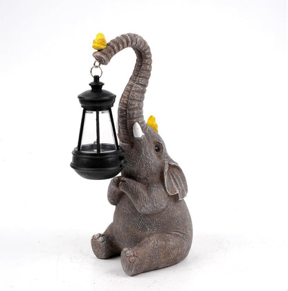 Elephant Garden Statues with Solar Lantern, Outdoor Figurine Resin Sculpture Hanging Solar Power Lights for Decoration Yard Patio Balcony Lawn Ornament Art Decor, Unique Gift for Grandma Wowen Mom