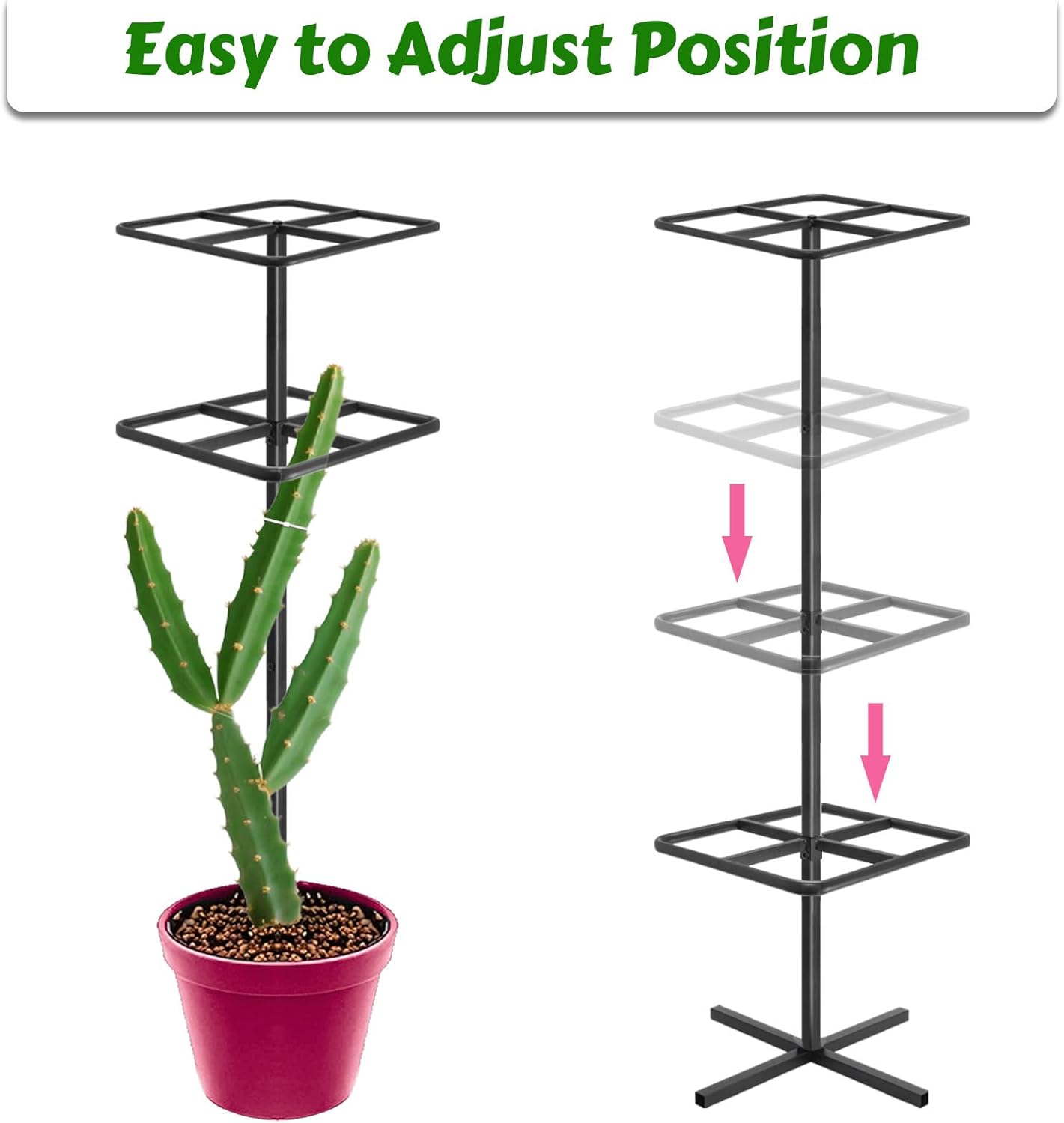 Adjustable Double-Layer Dragon Fruit Trellis Black,Durable Metal Plant Trellis Outdoor Climbing Plants Support Frame for Vertical Gardening Trees Cactus