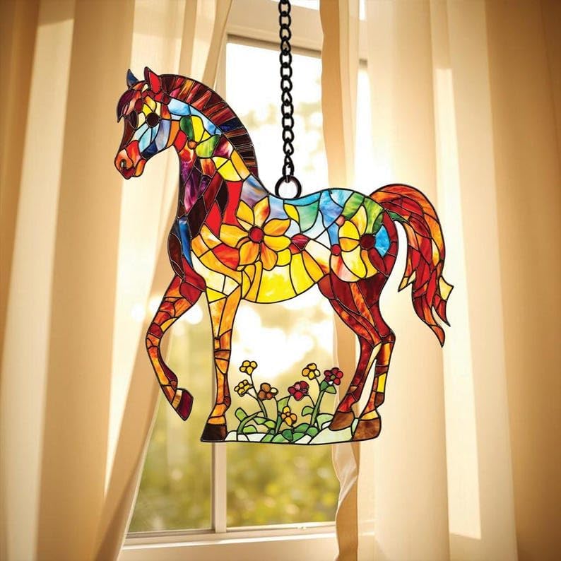 Hippe Horse Acrylic Window Hanging Stained Wall Decoration Lover Gift for Mom Grandma Or Special Occasions Sun Catchers Indoor Windown Suncatchers Windows Garden Decor