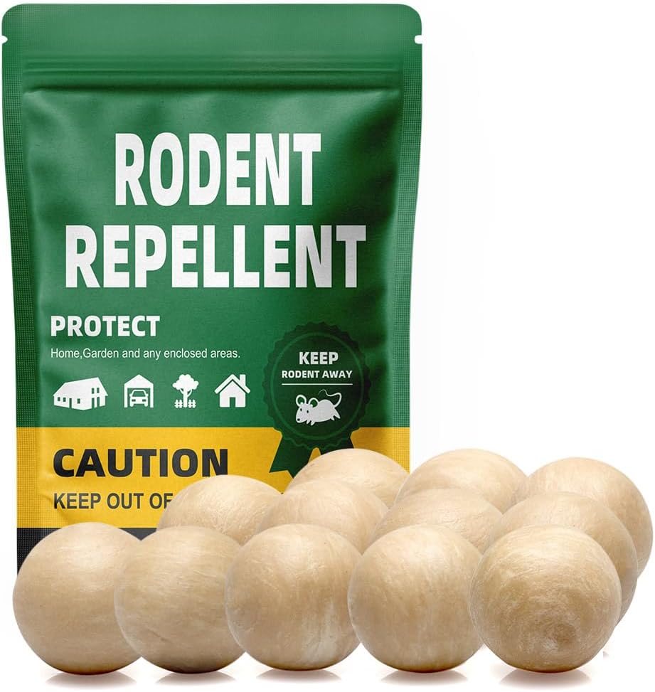 Rodent Repellent Balls Indoor/Outdoor Mice Repellent Indoor, Rat Repellent for Outside, Outdoor Mouse Repellant, Peppermint Balls for Rodents, Rat Repeller for Car Engines 12Pack