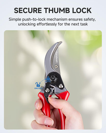Fondwell 8.5" Bypass Pruning Shears for Gardening: Heavy Duty Garden Clippers Hand Pruners of High Cutting Efficiency