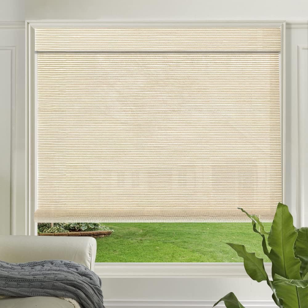 LETAU Cordless Wood Window Roller Shades, Bamboo Light Filtering Window Blinds for Indoor Home, Office, Kitchen, Pattern 9