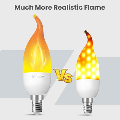 Hompavo 【Upgraded LED Flame Light Bulbs, 3 Modes Flickering Light Bulbs, E12 Chandelier Base Candle Fire Light Bulb for Halloween Christmas Party Porch Indoor & Outdoor Home Decoration - 8 Pack
